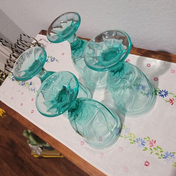 Vintage Noritake Sweet Swirl Aqua Ice Tea Glass Goblet Tumbler 8oz Set of 4 Cups - Picture 12 of 13